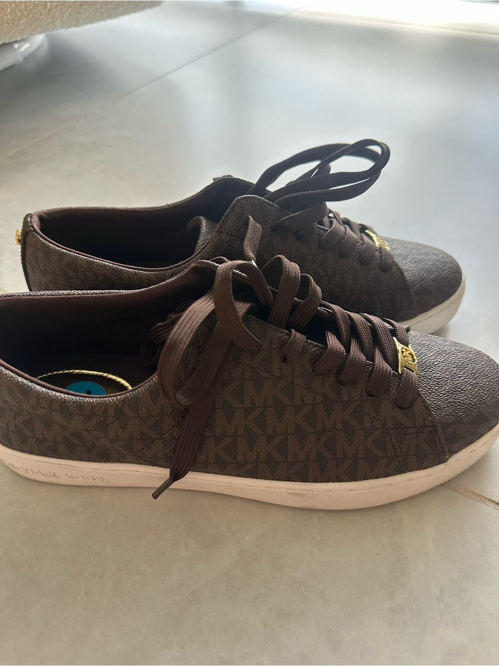 Michael Kors Brown MK Logo Lace-Up Sneakers with Gold Accent